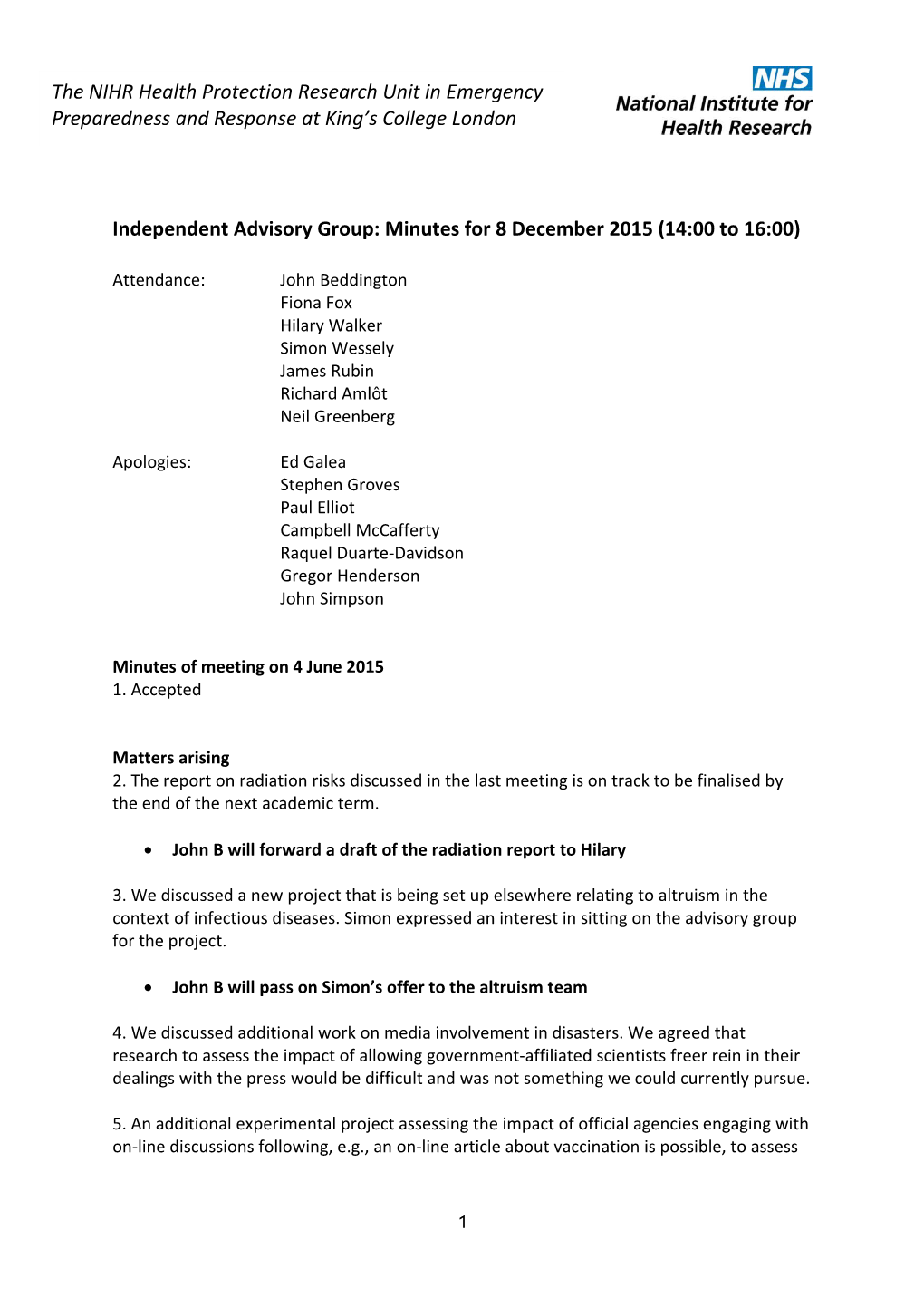 Independent Advisory Group: Minutes for 8December 2015 (14:00 to 16:00)