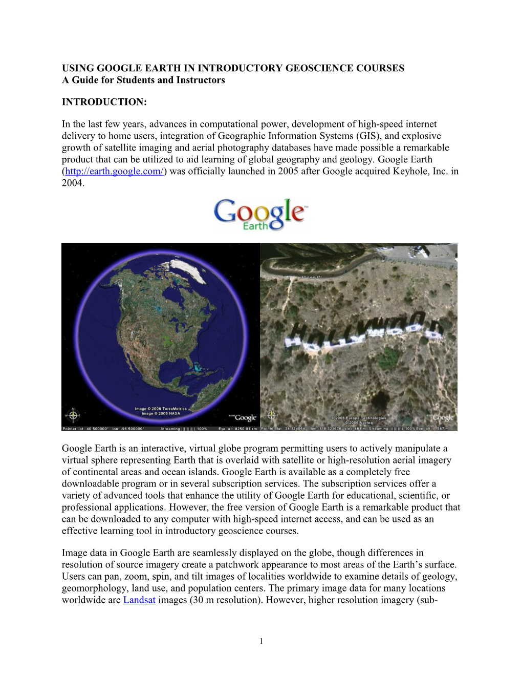 Using Google Earth in Introductory Geoscience Courses