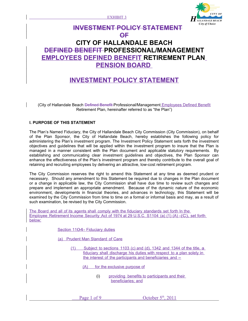 Investment Policy Statement Of