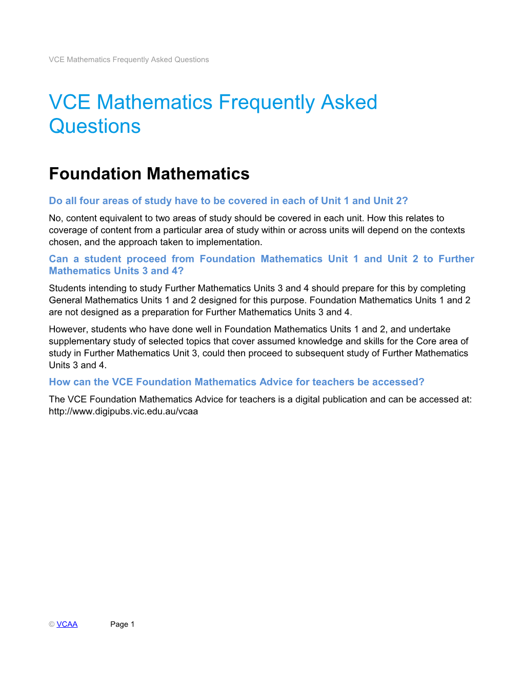 VCE Mathematics Frequently Asked Questions
