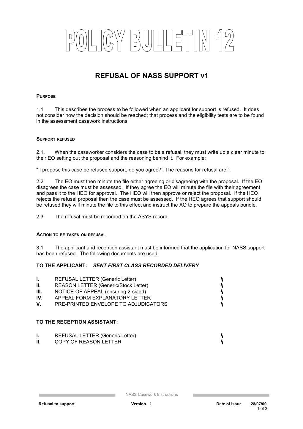 REFUSAL of NASS SUPPORT V1