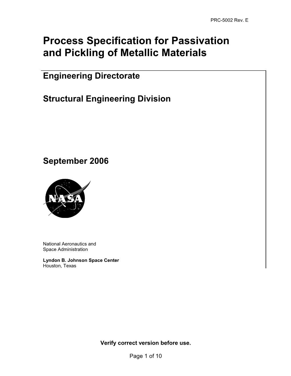 Process Specification for Passivation and Pickling of Metallic Materials
