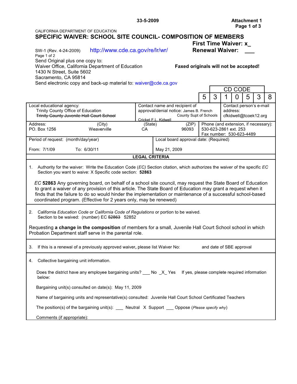 September 2009 Waiver Item W11 Attachment 1 - Meeting Agendas (CA State Board of Education)