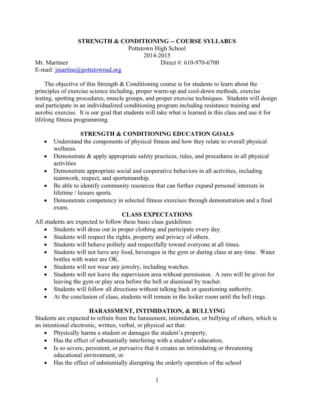 Strength & Conditioning Course Syllabus