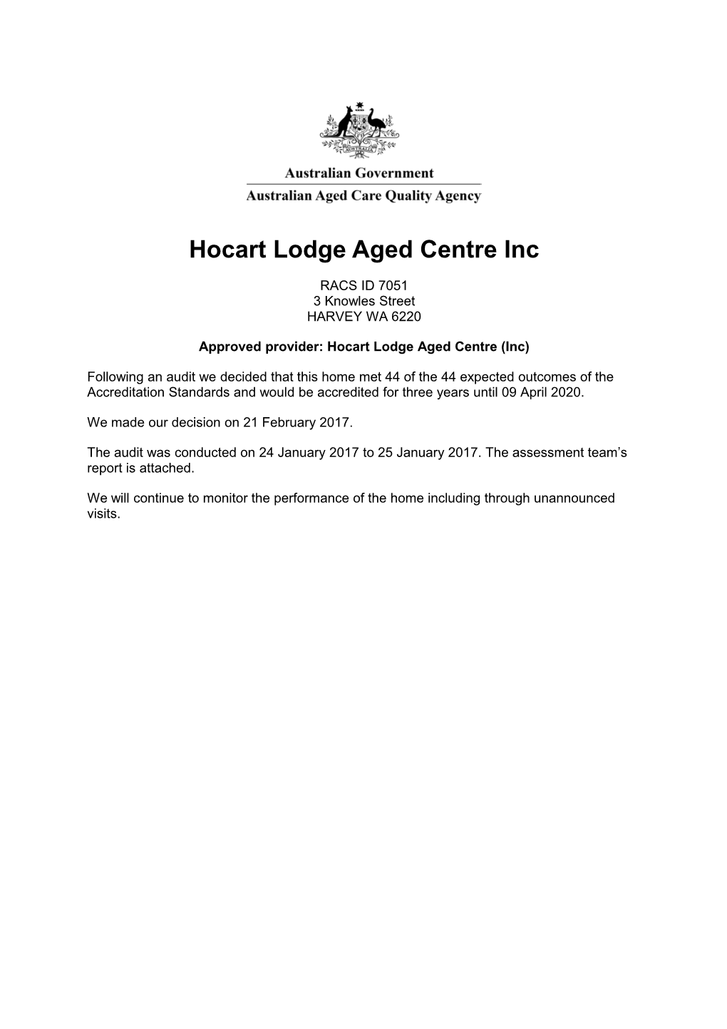 Hocart Lodge Aged Centre Inc
