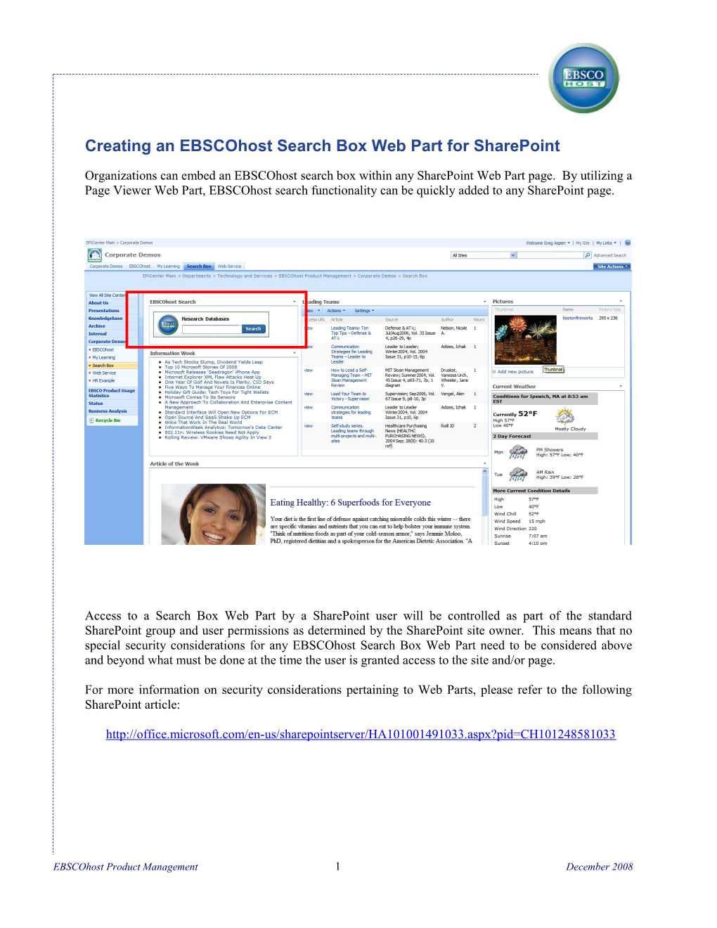 Creating an Ebscohost Search Box Web Part for Sharepoint