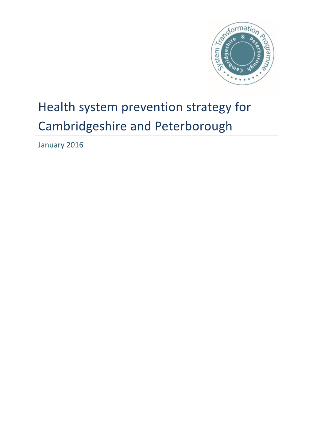 Health System Prevention Strategy for Cambridgeshire and Peterborough