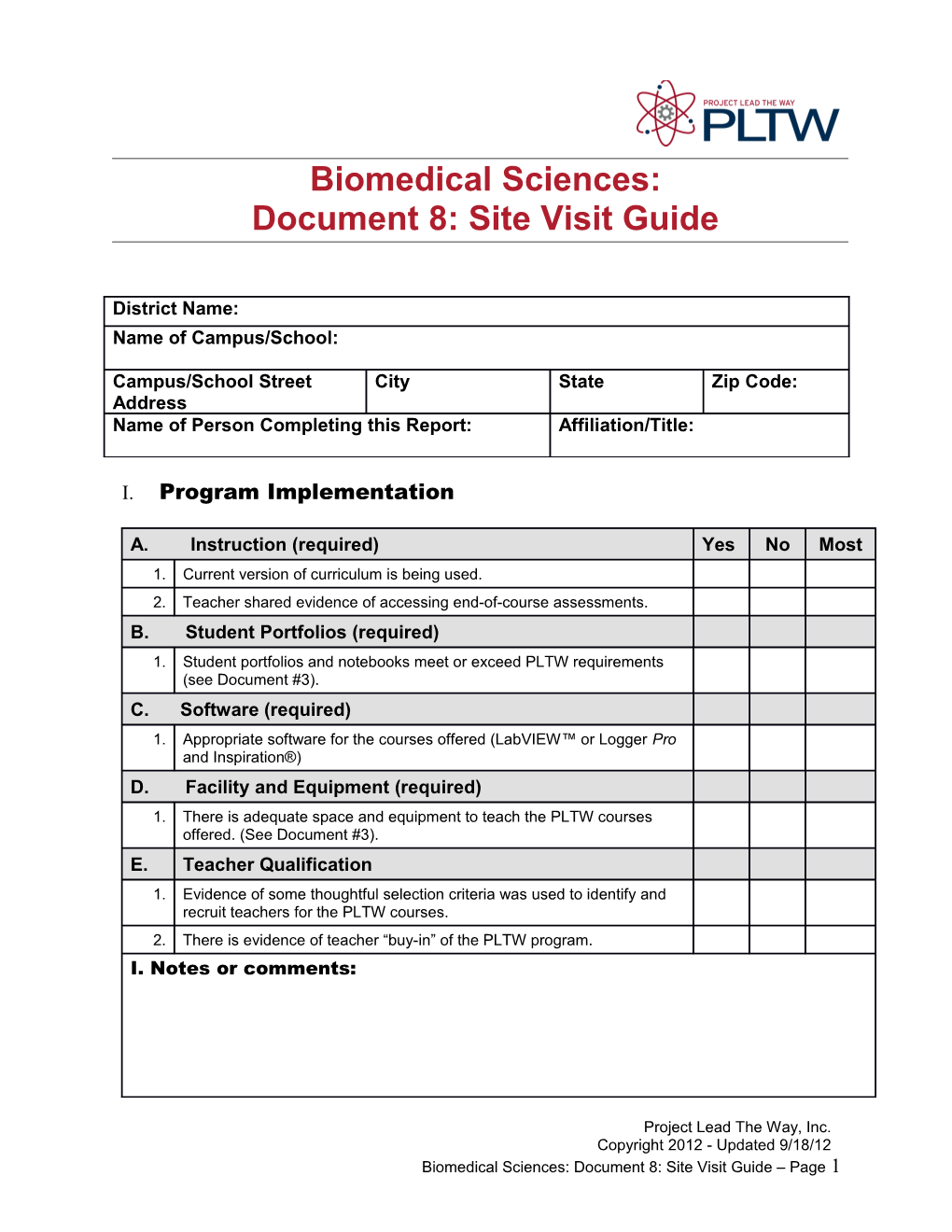Biomedical Science Site Visit Guide
