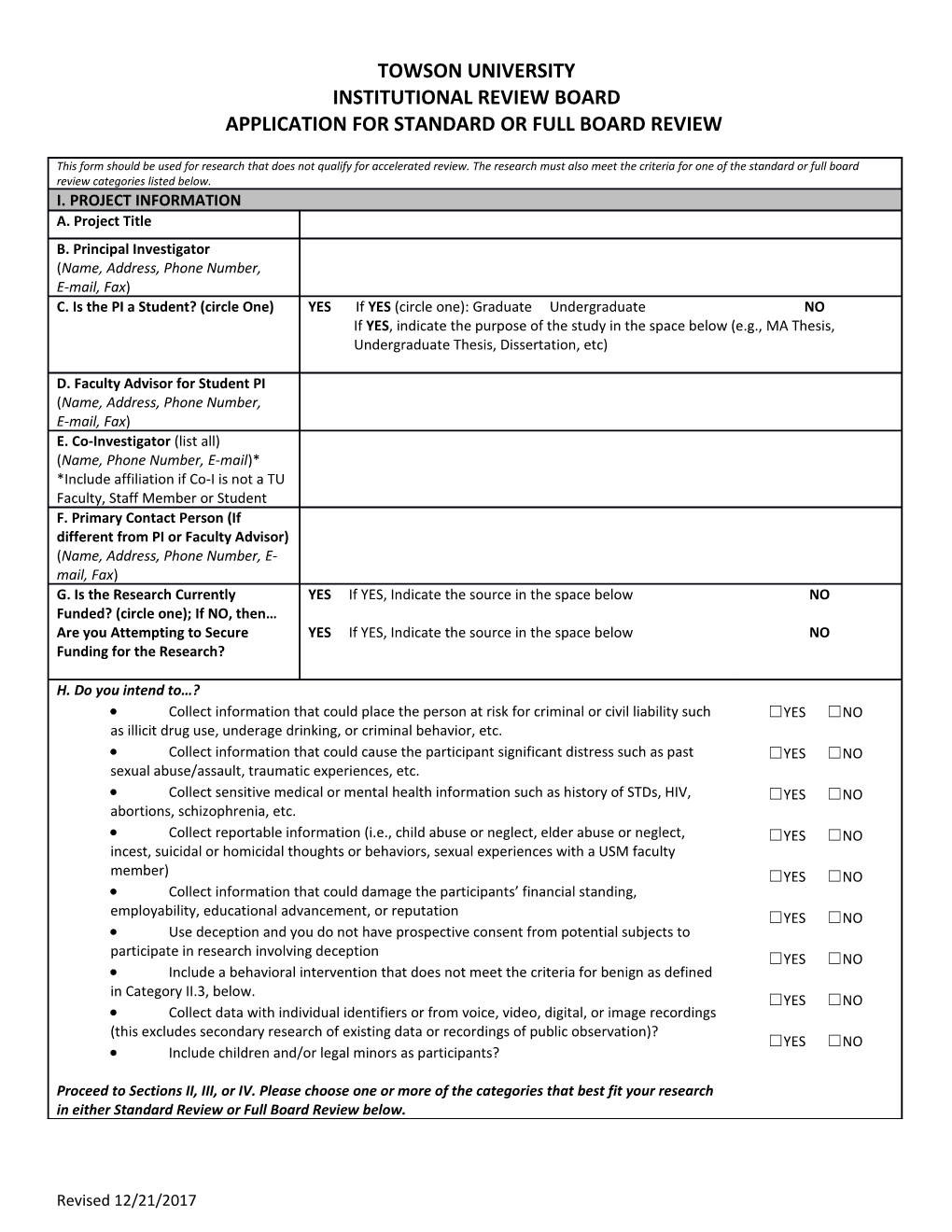 Application for Standard Or Full Board Review