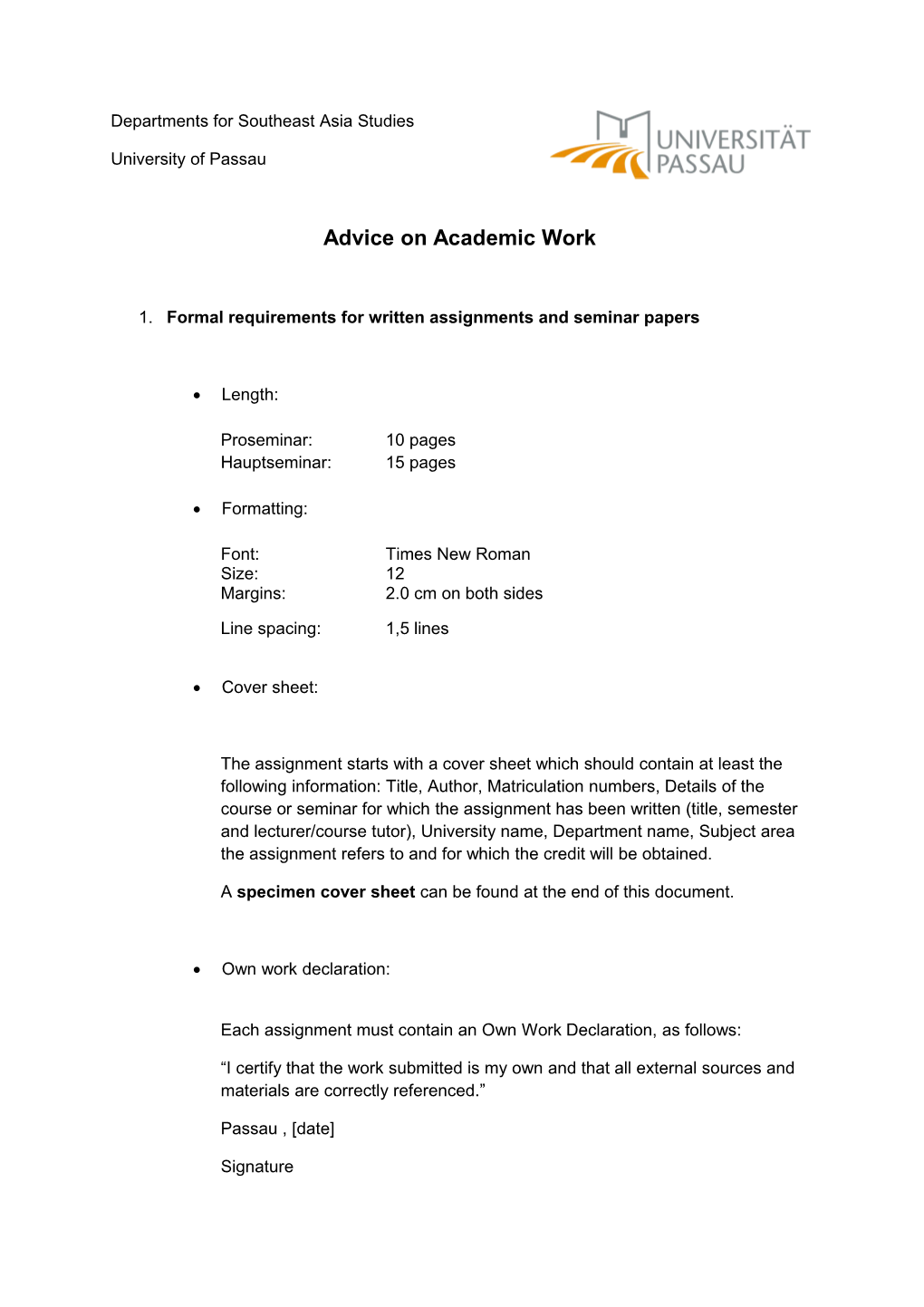 Advice on Academic Work