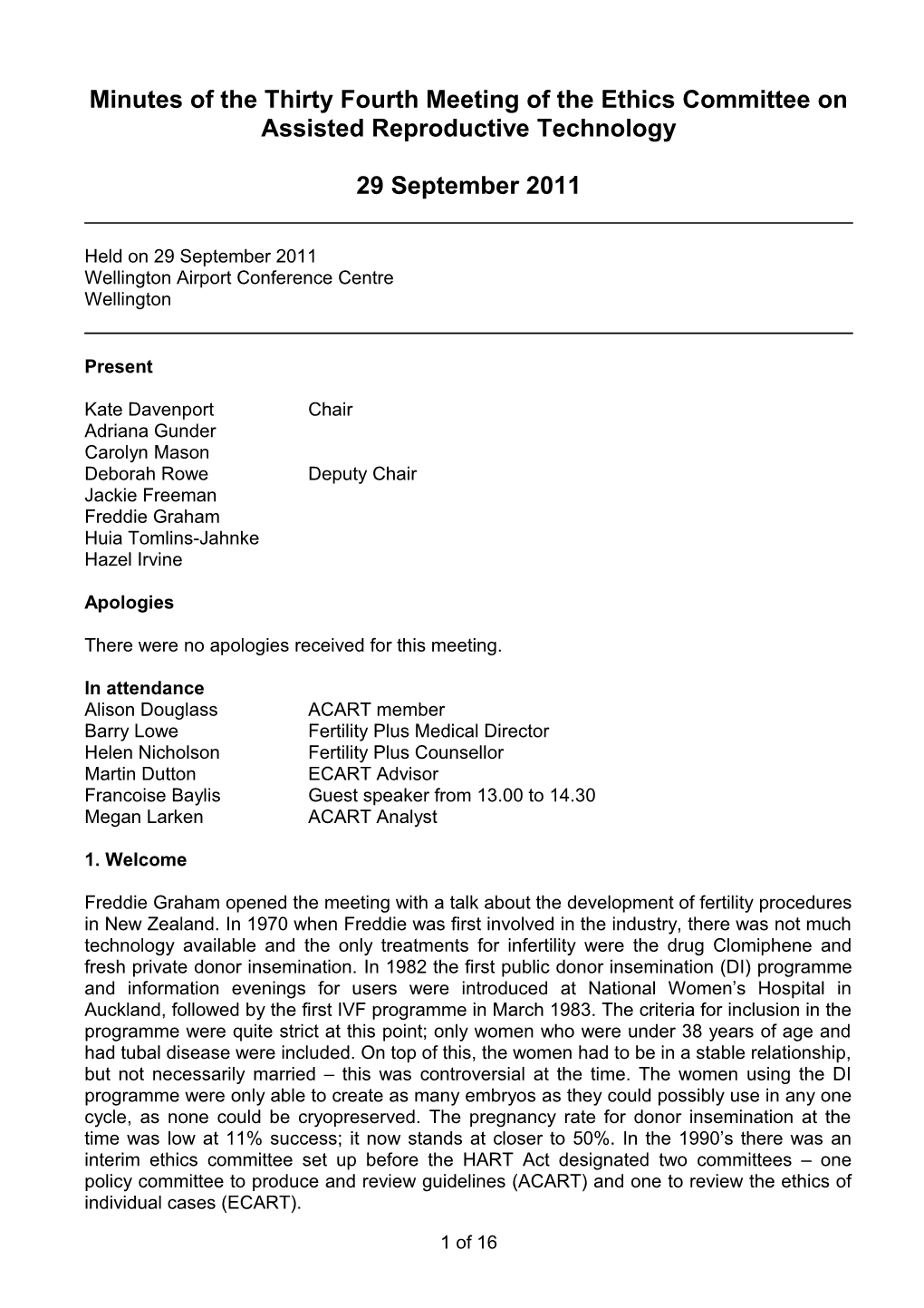 Minutes of the Thirty Fourth Meeting of the Ethics Committee on Assisted Reproductive Technology