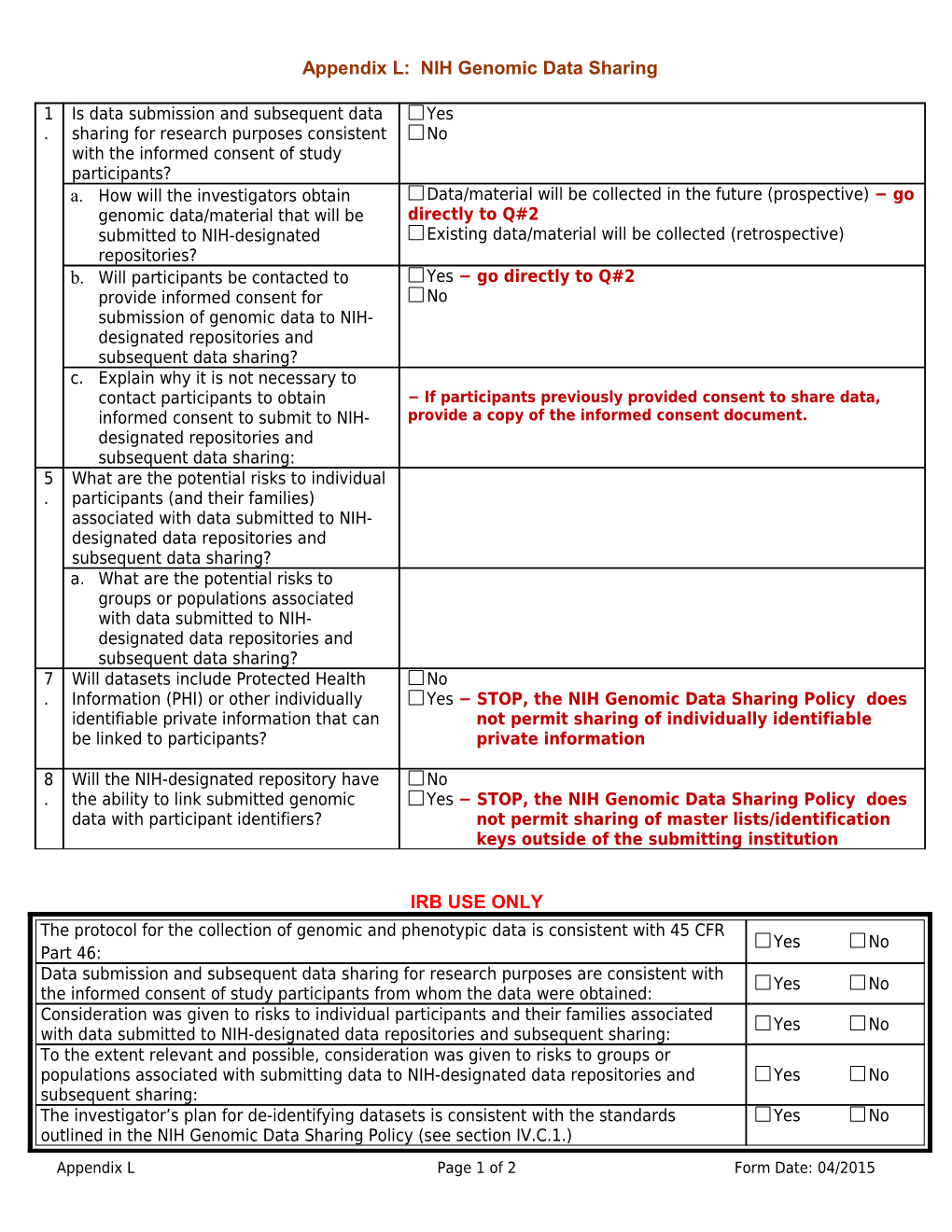 Appendix L: NIH Genomic Data Sharing