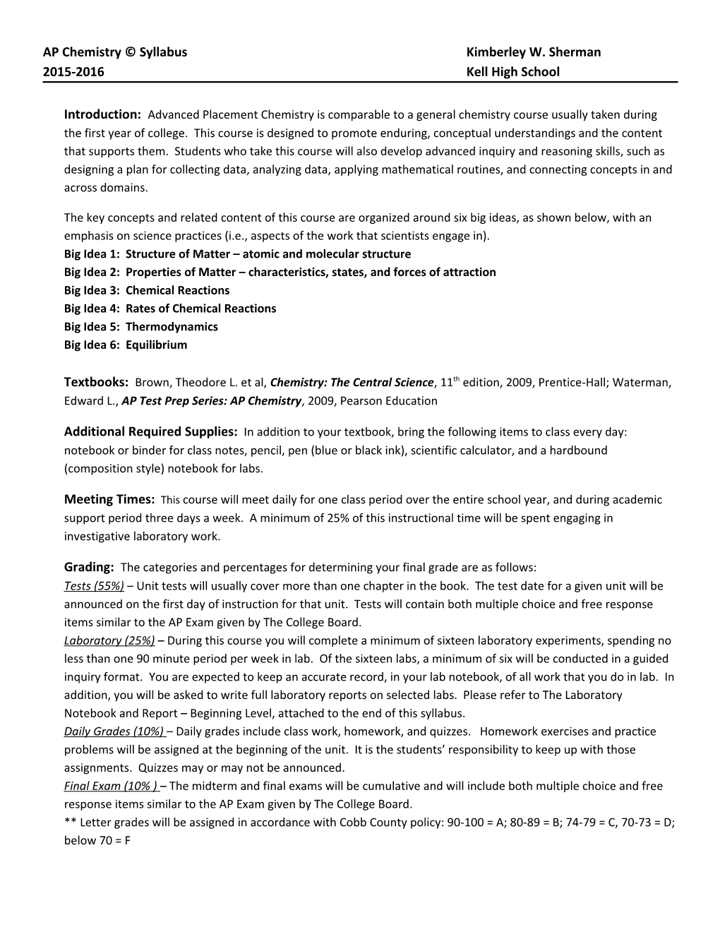 AP Chemistry Syllabuskimberley W. Sherman