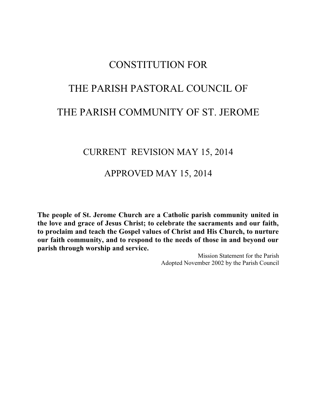 The Parish Pastoral Council Of