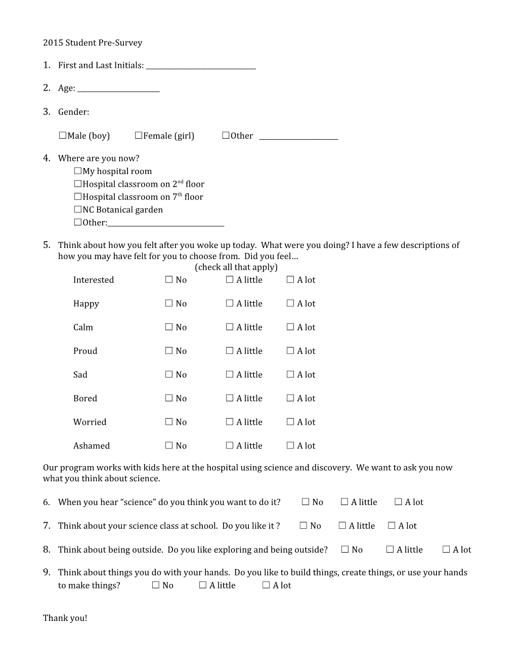 2015 Student Pre-Survey