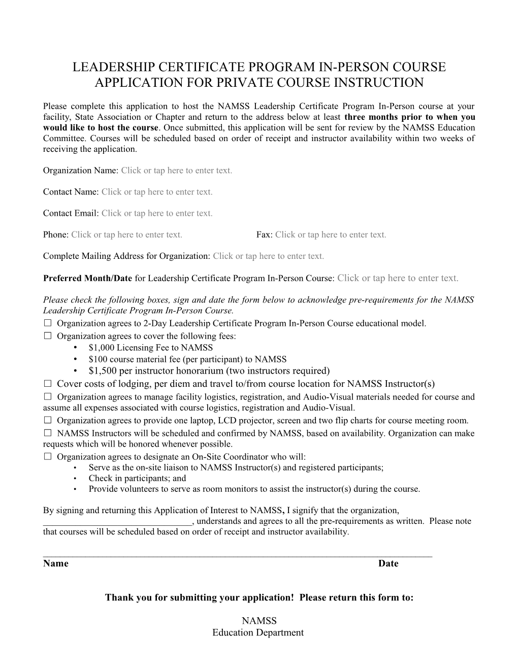 2003 Namss Seminar Request Forms