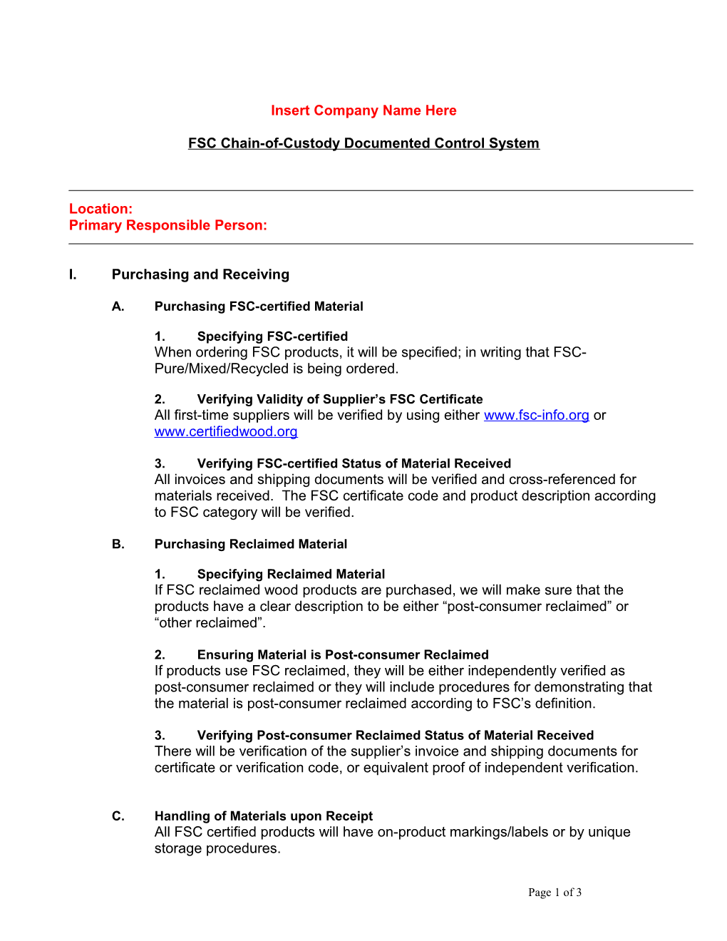 Smartwood Chain-Of-Custody Documented Control System: FSC-Certified Products