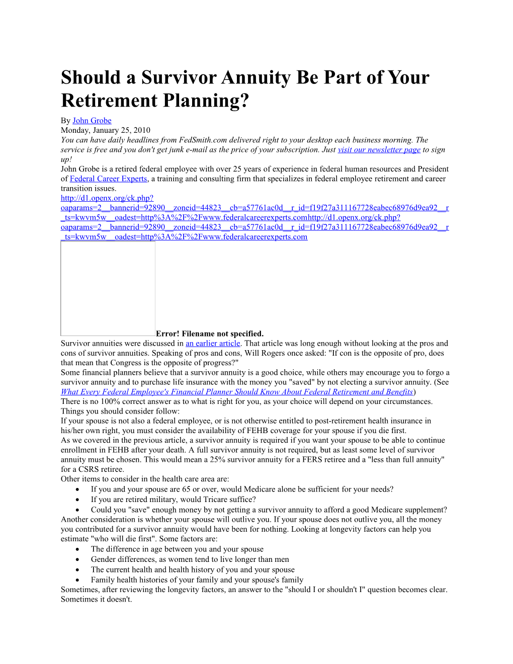 Should a Survivor Annuity Be Part of Your Retirement Planning