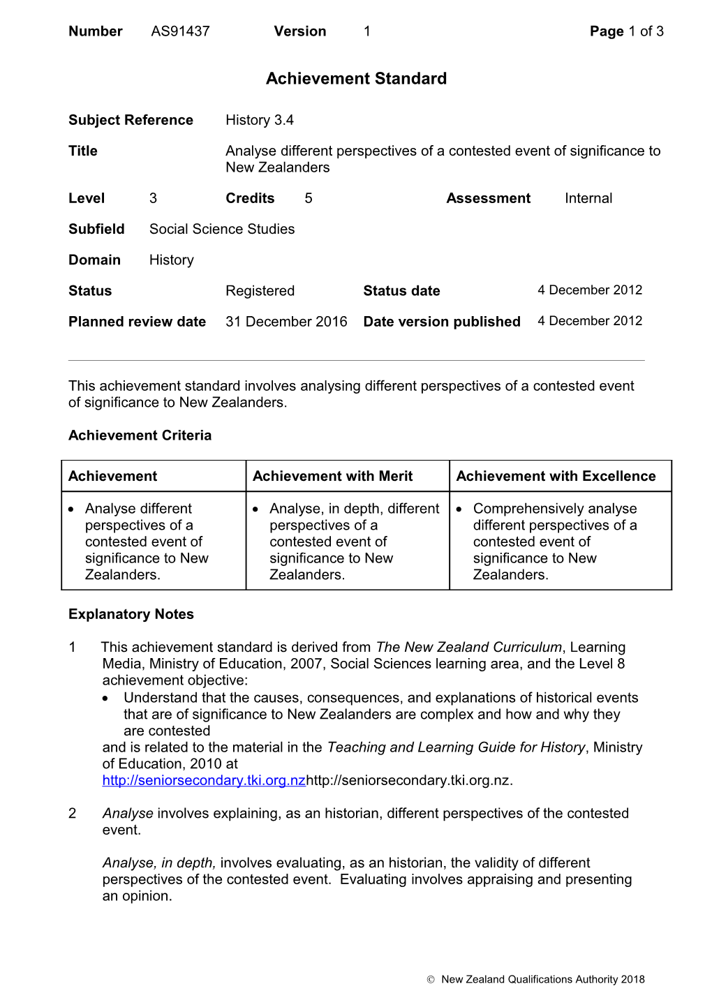 91437 Analyse Different Perspectives of a Contested Event of Significance to New Zealanders