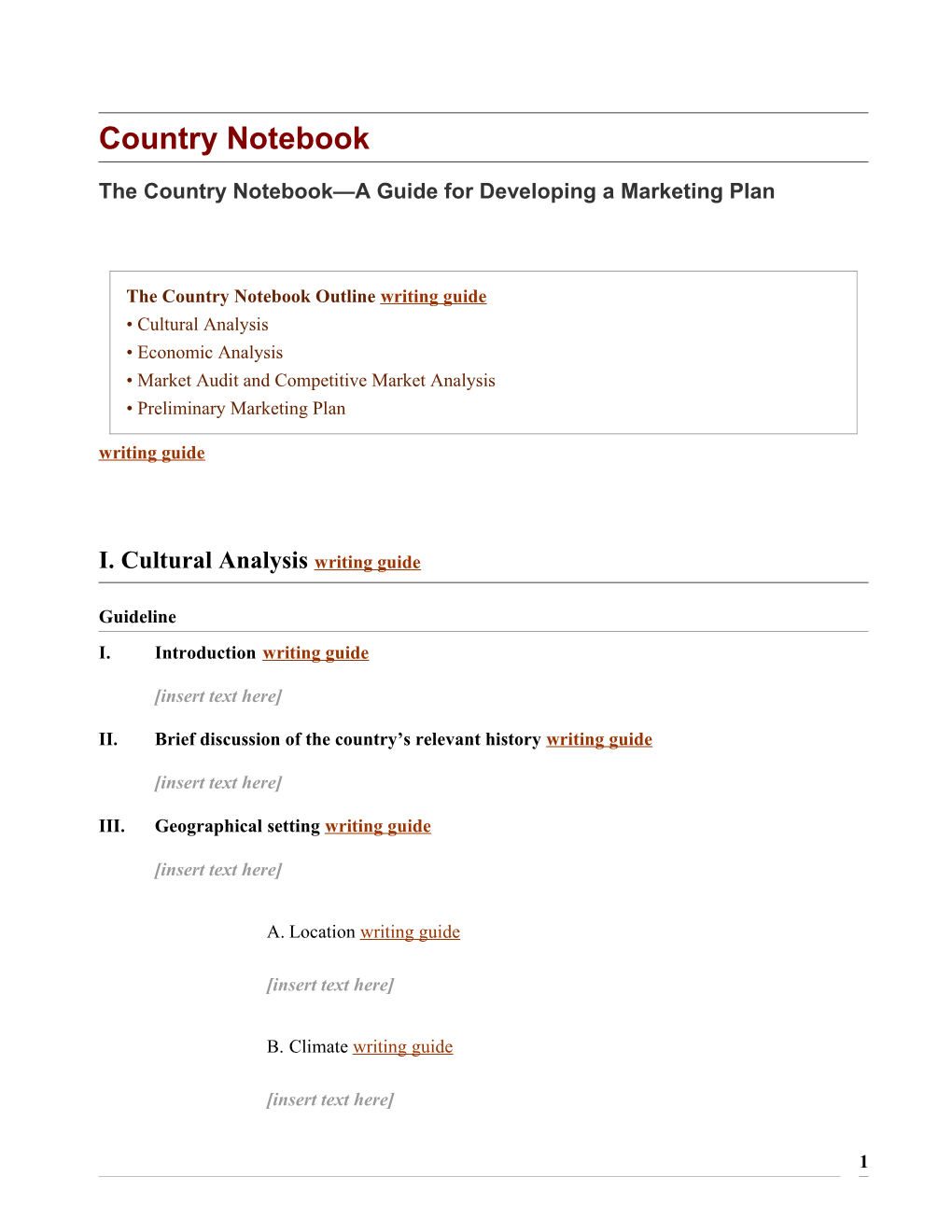 The Country Notebook a Guide for Developing a Marketing Plan