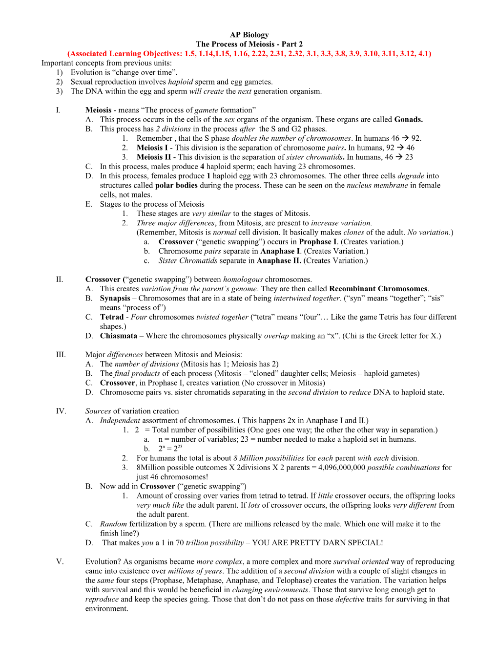 The Process of Meiosis - Part 2