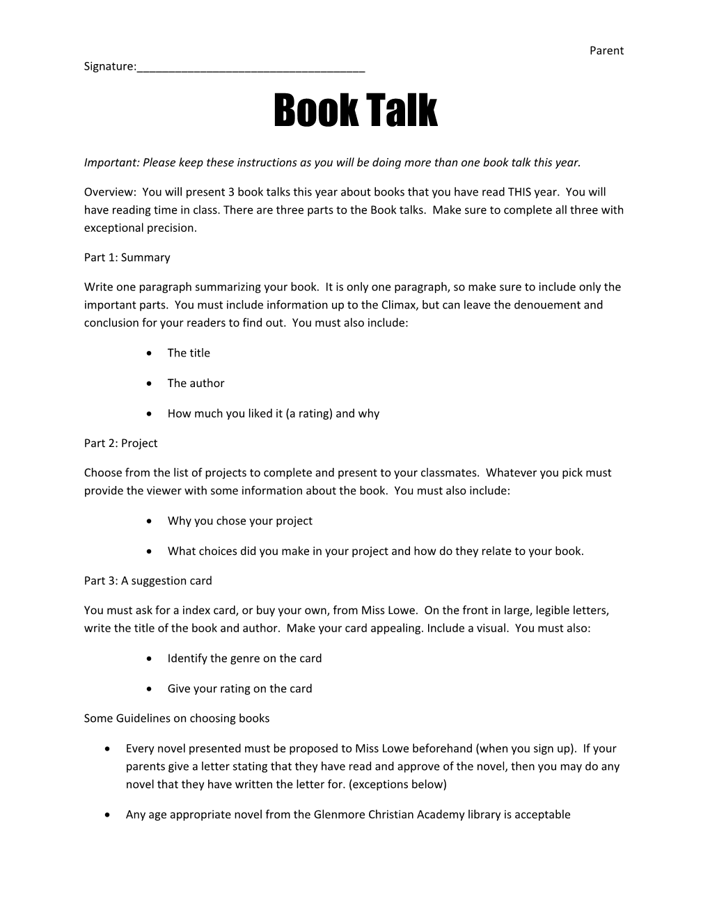 Important: Please Keep These Instructions As You Will Be Doing More Than One Book Talk