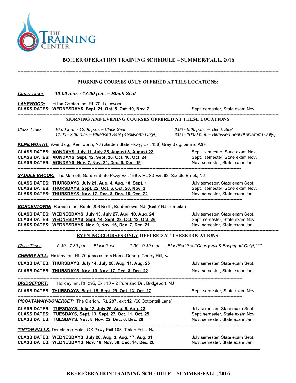 Boiler Operation Training Schedule - 1996