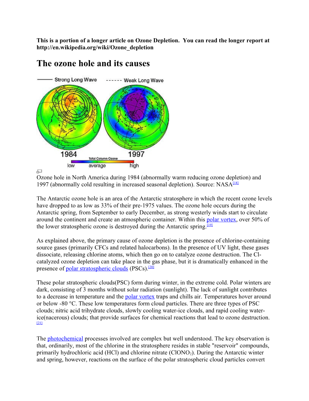 This Is a Portion of a Longer Article on Ozone Depletion. You Can Read the Longer Report At