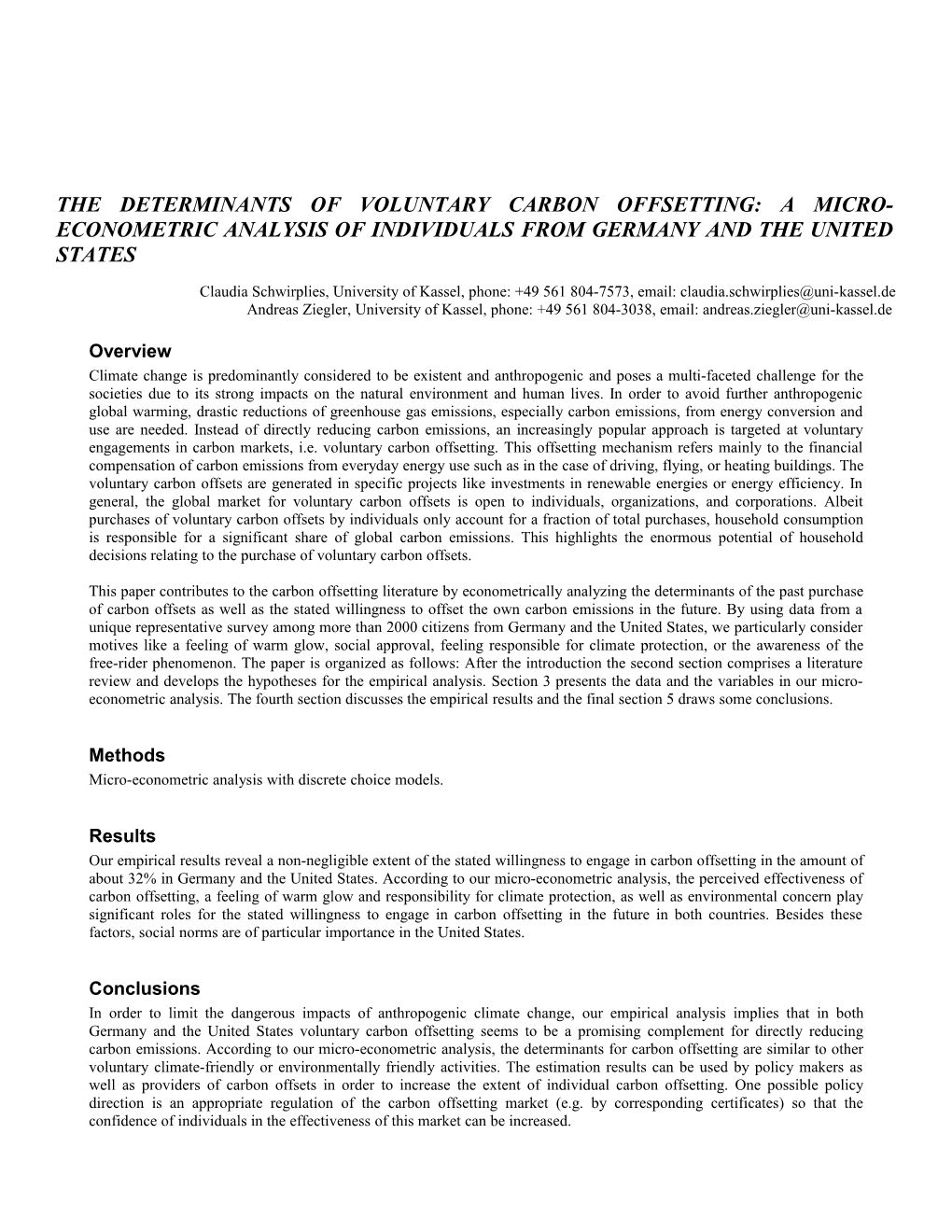The Determinants of Voluntary Carbon Offsetting: a Micro-Econometric Analysis of Individuals