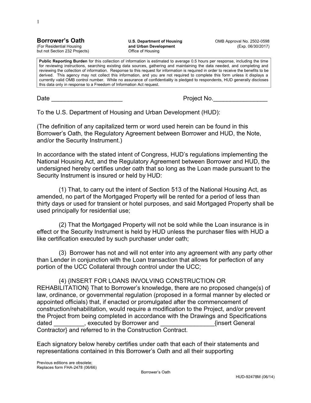 Borrower S Oathu.S. Department of Housing OMB Approval No. 2502-0598