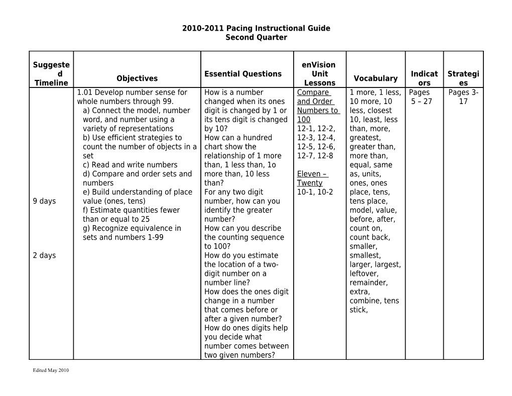 2009-2010 Quick Reference Correlation Guide for First Grade