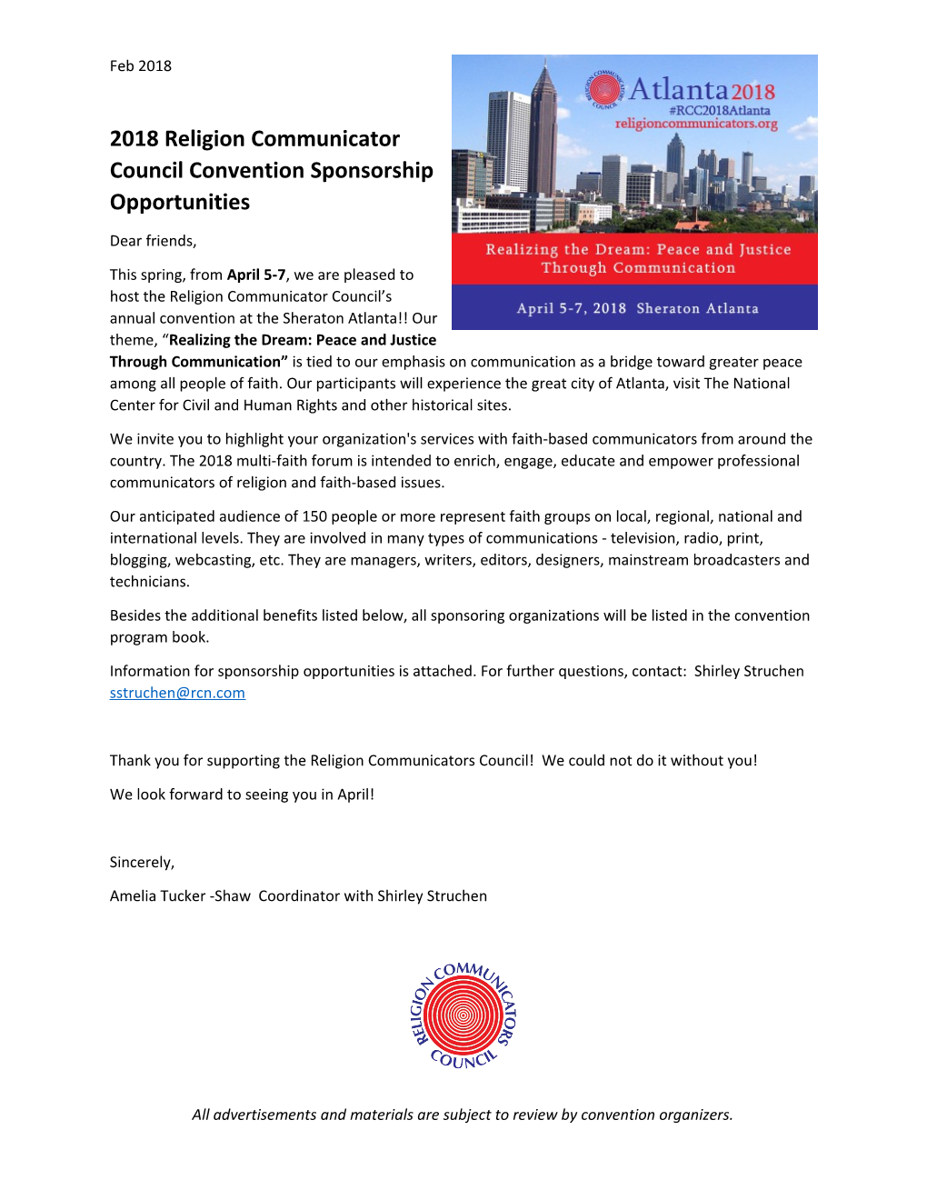 2018 Religion Communicator Council Convention Sponsorship Opportunities