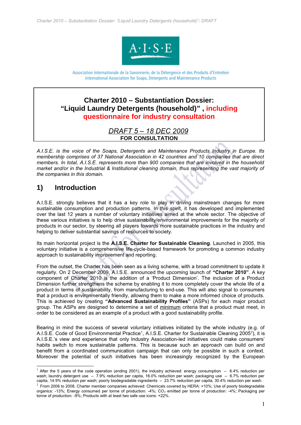 Charter 2010 Substantiation Dossier- Liquid Laundry Detergents (Household) - DRAFT