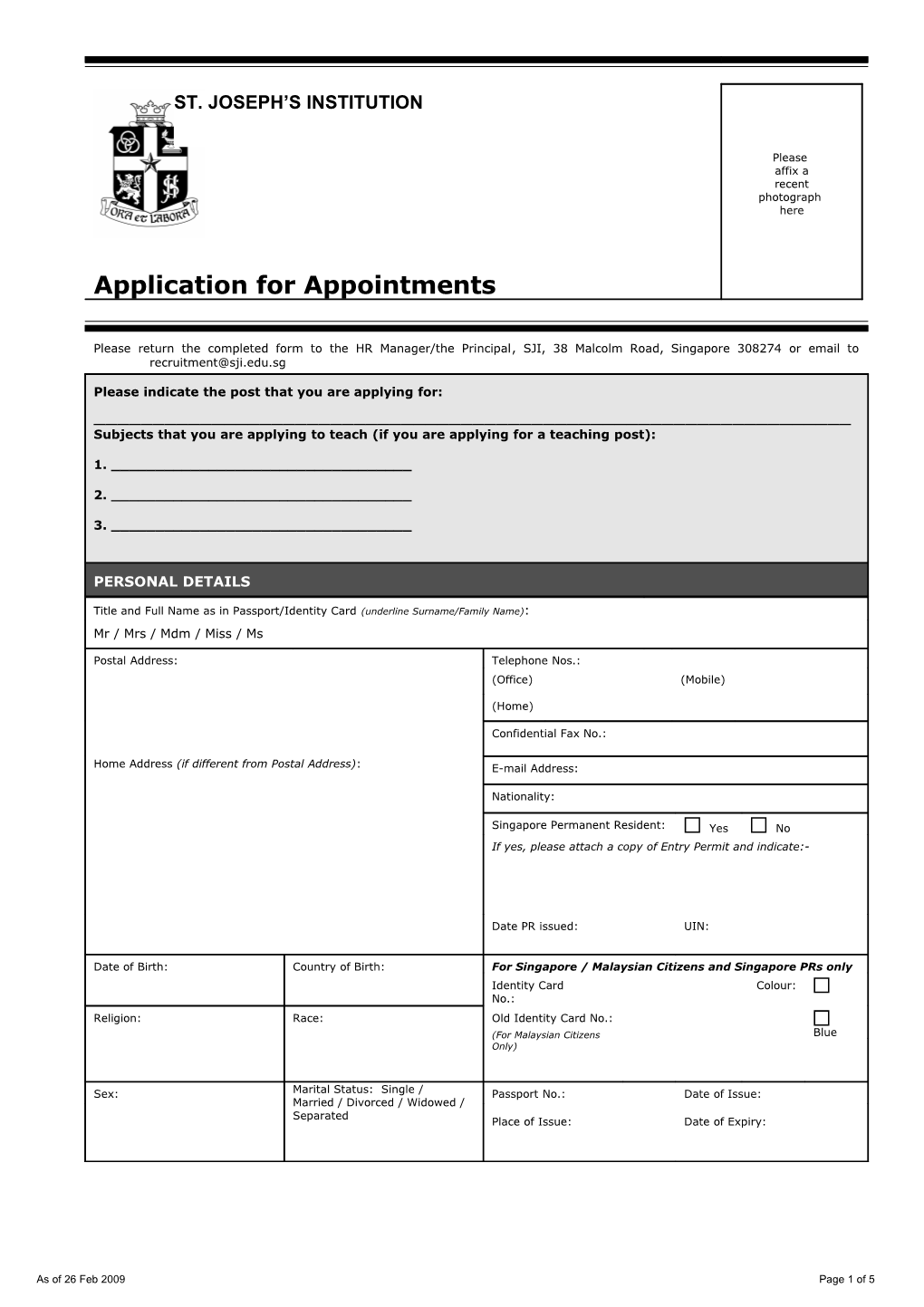 Application Form - Admin & Prof Appointments