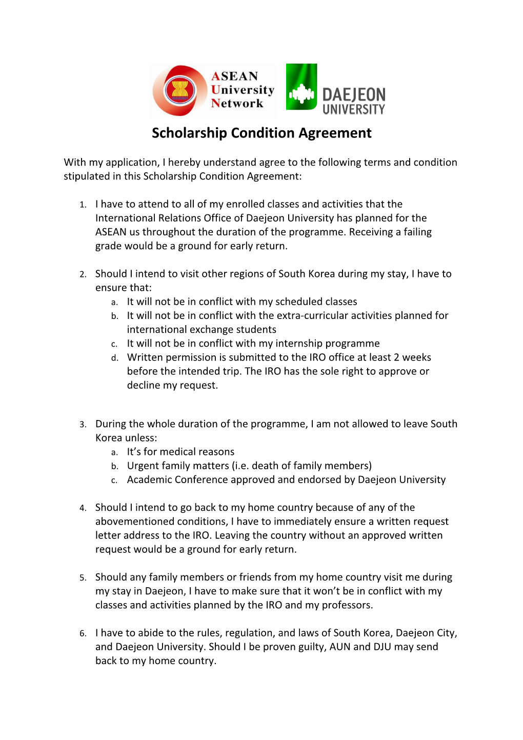 Scholarship Condition Agreement