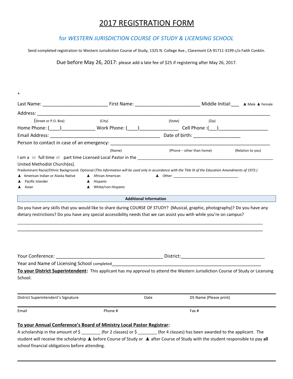 For WESTERN JURISDICTION COURSE of STUDY & LICENSING SCHOOL