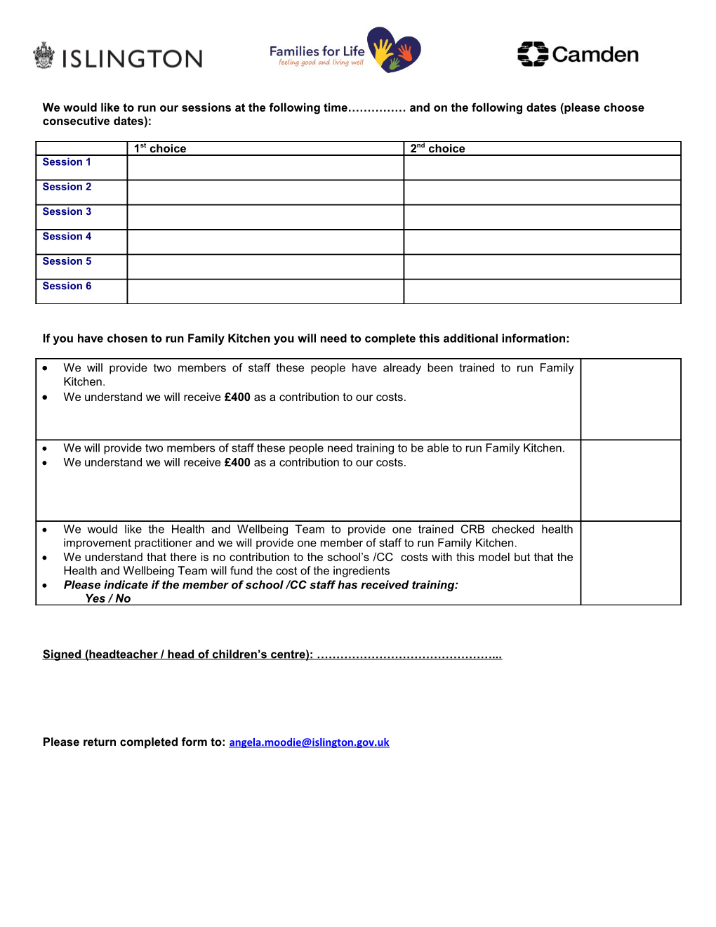 Family Kitchen Project Application Form