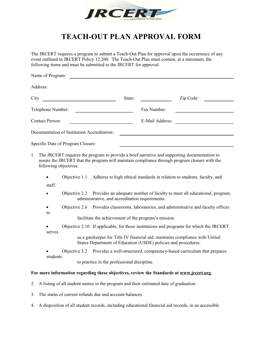 Teach-Out Planapproval Form