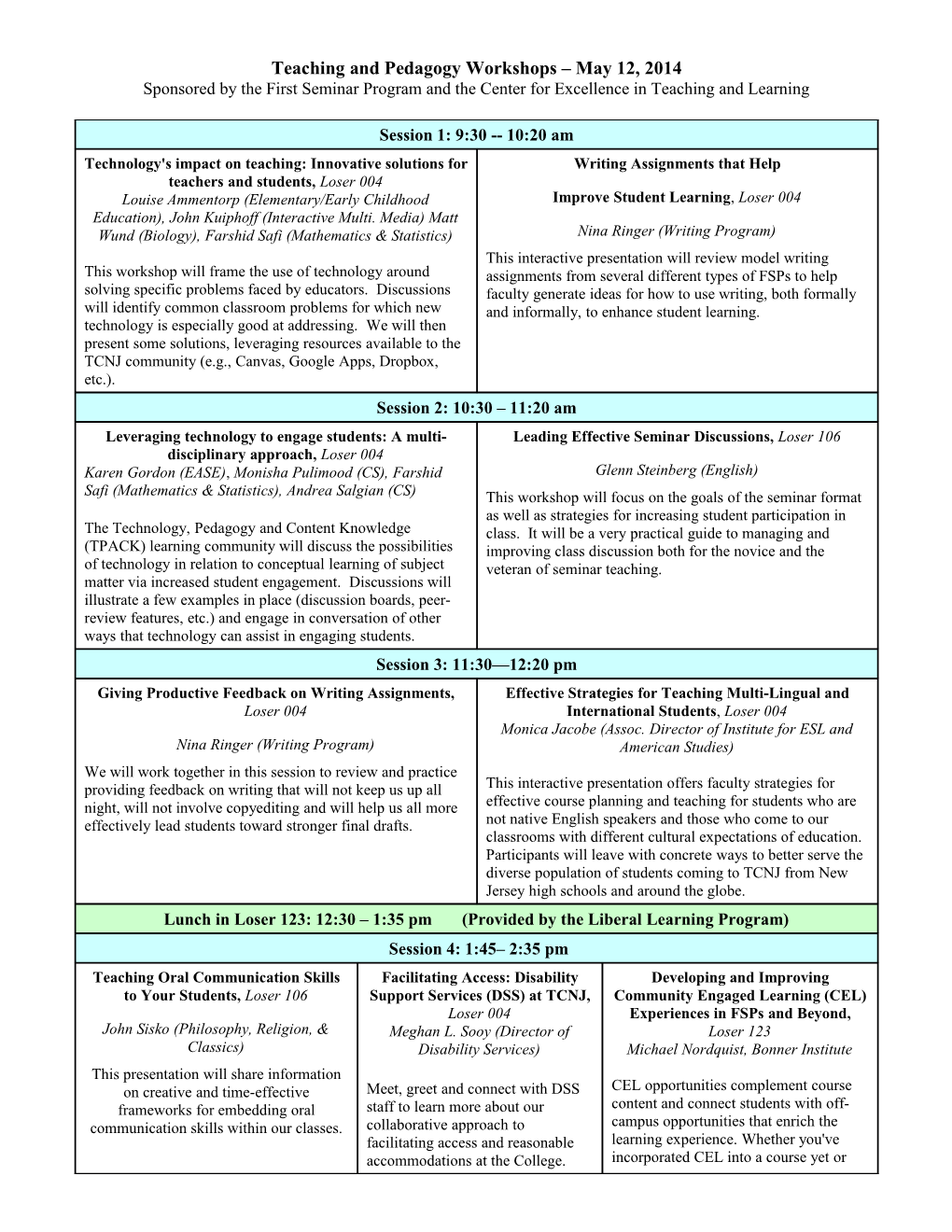 Teaching and Pedagogyworkshops May 12, 2014