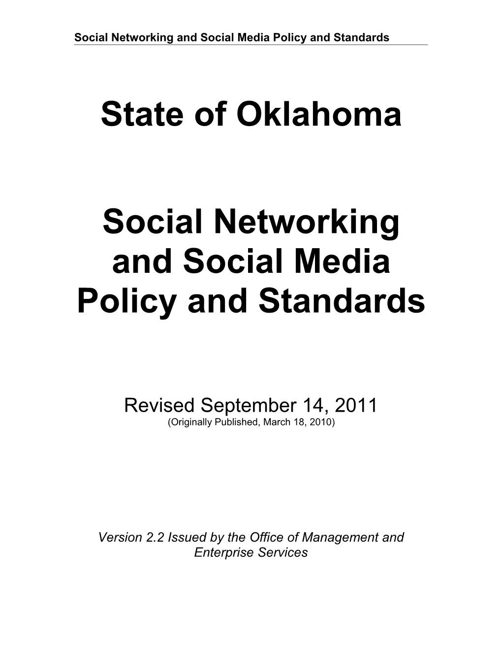 State of Oklahoma Social Networking and Social Media Standards