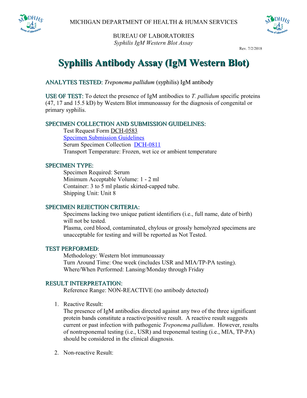 Syphilis Antibody Assay (Igm Western Blot)