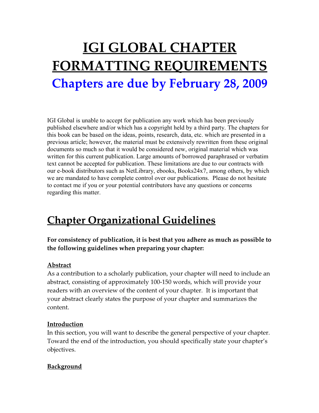 Igi Global Chapter Formatting Requirements
