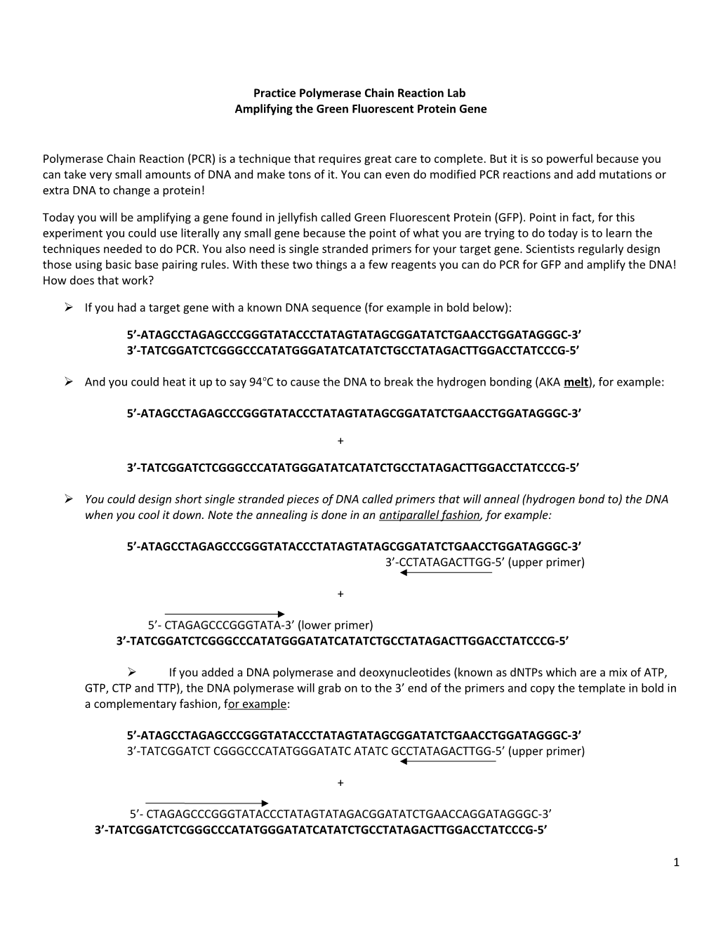 Practice Polymerase Chain Reaction Lab