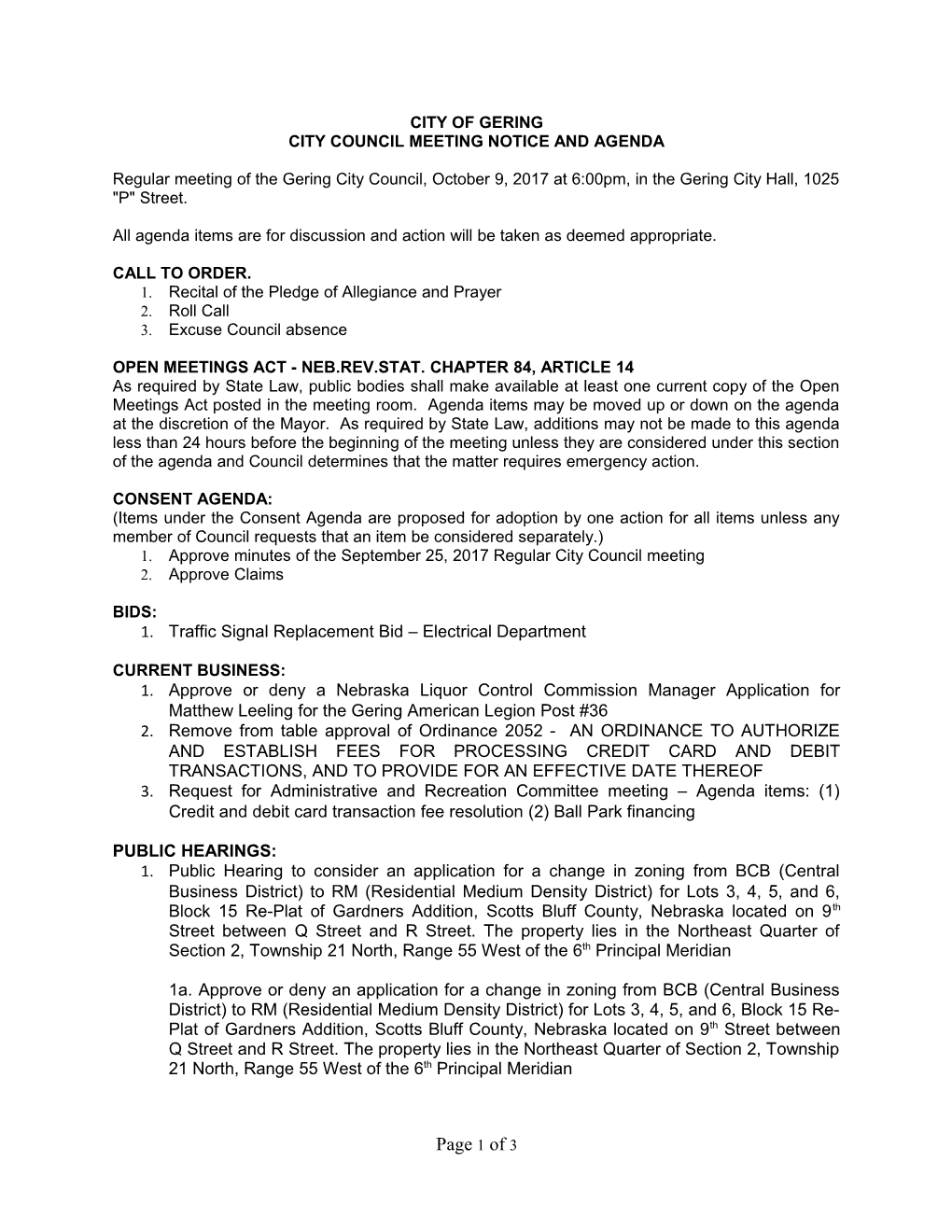 City Council Meeting Notice and Agenda