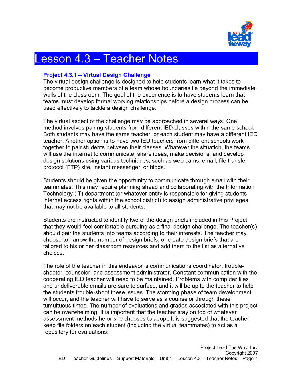 Lesson 4.3: Teacher Notes