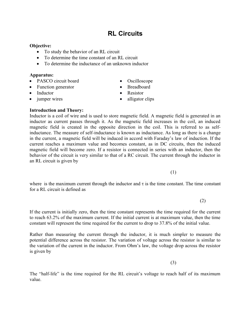 To Study the Behavior of an RL Circuit