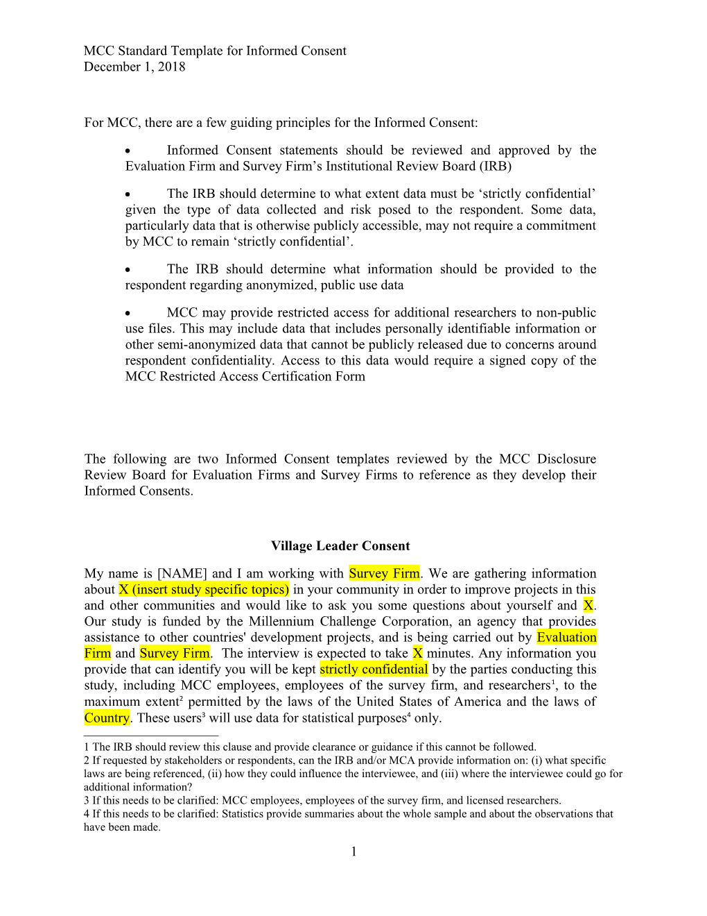 MCC Standard Template for Informed Consent