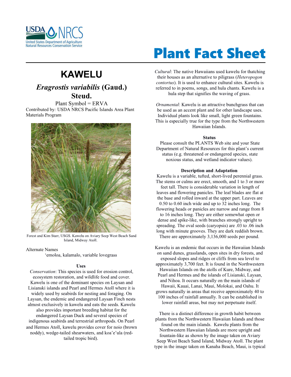 Kawelu Plant Fact Sheet