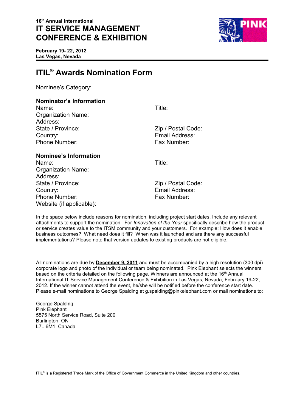 ITIL Awards Nomination Form