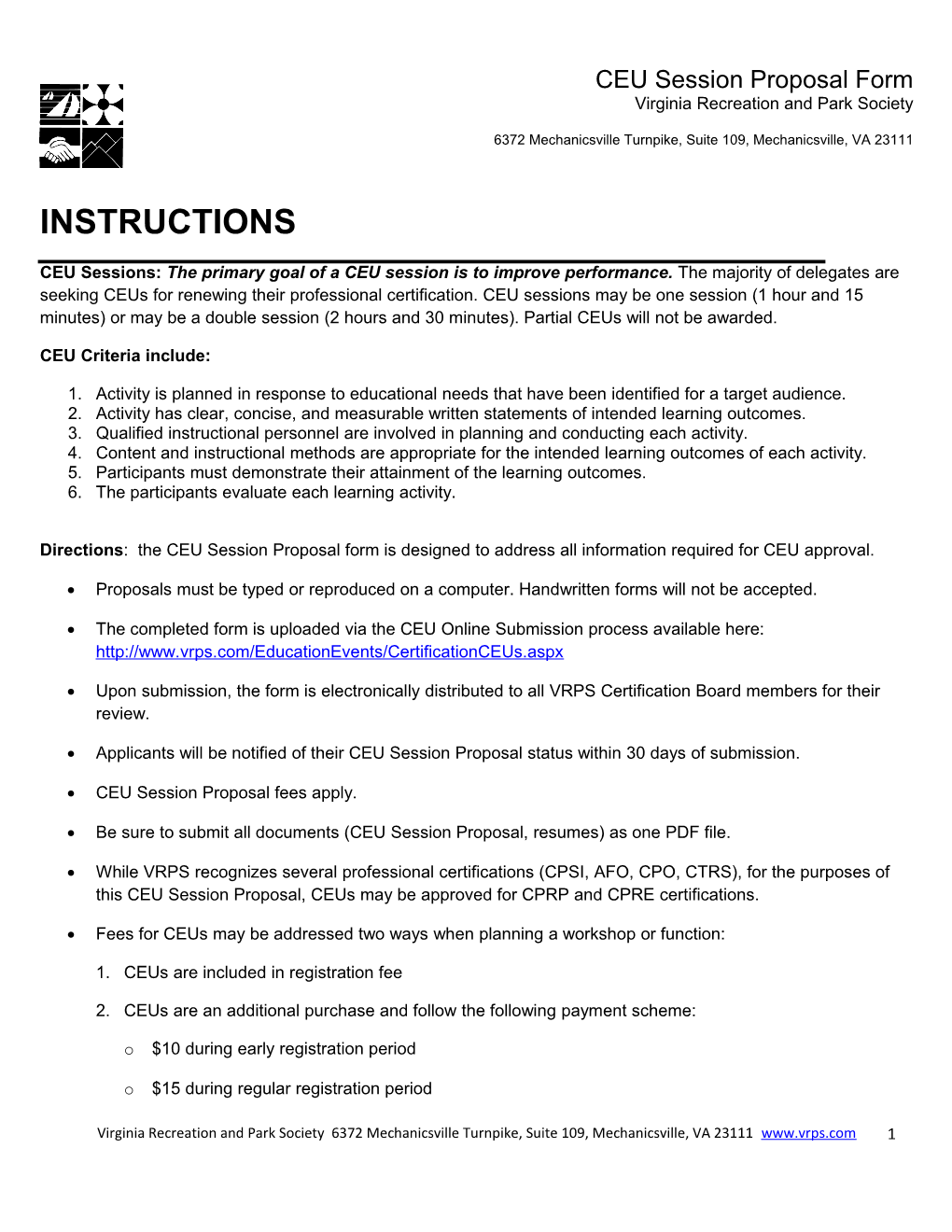 VRPS Session Proposal Form - 2013